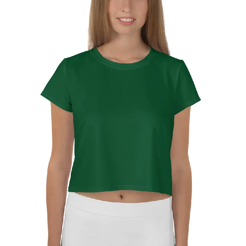 GG - Women's Crop Tee - Forest Green Front Pockets Side Pockets Patch Pockets