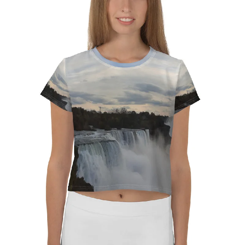 GG - Women's Crop Tee - N Y Falls Mesh Blend Leather Blend Suede Blend
