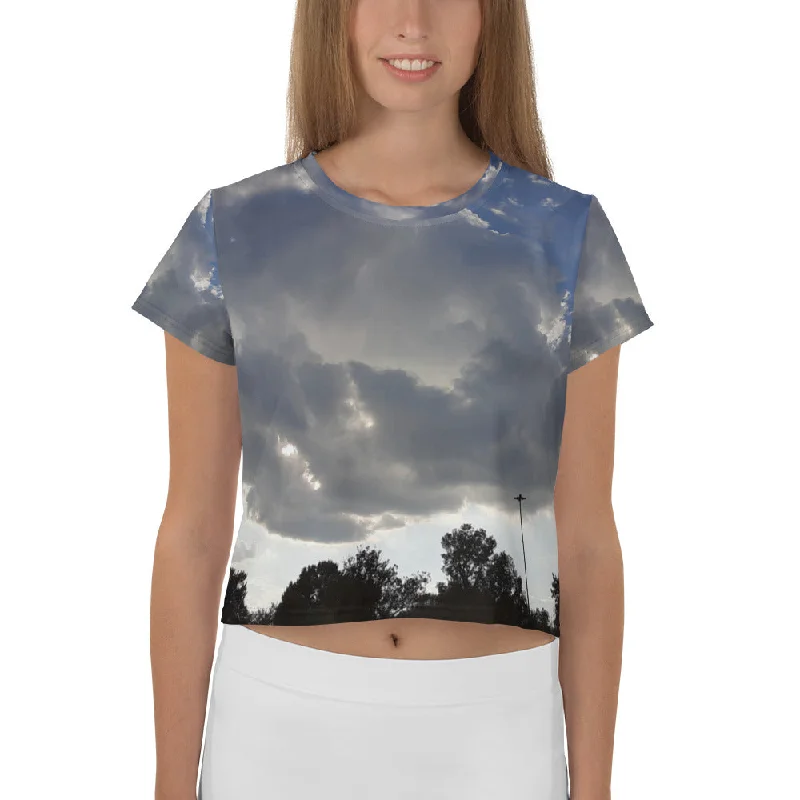 GG - Women's Crop Tee - Trees & Clouds Rayon Fabric Velvet Fabric Corduroy Fabric