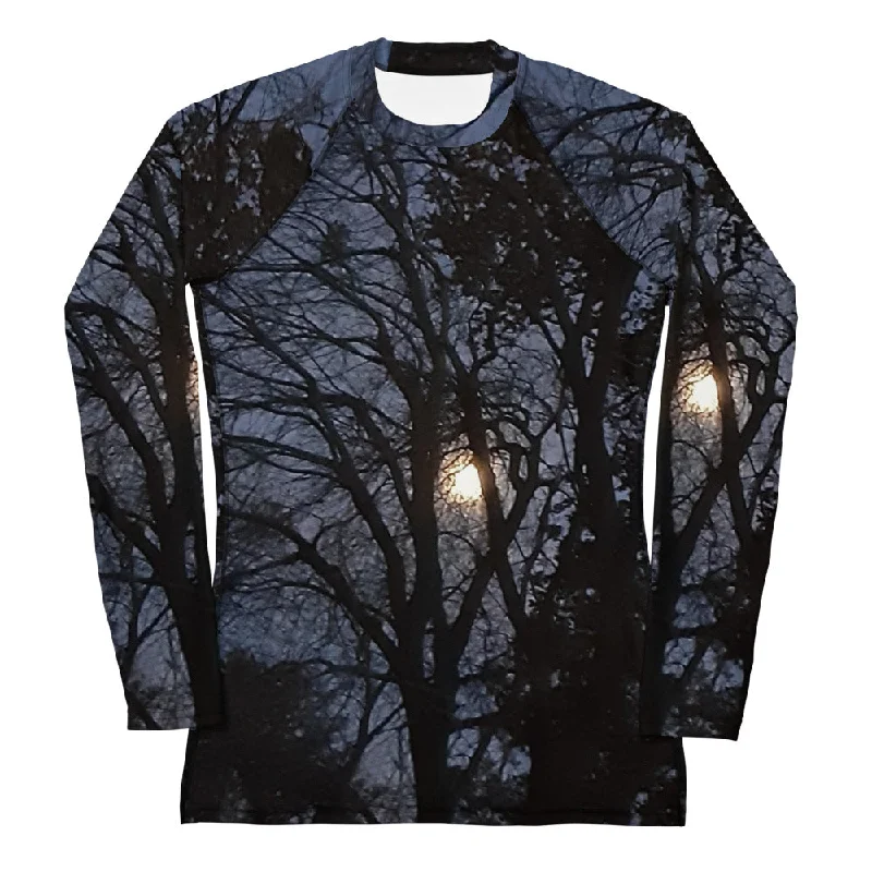 GG - Women's LS T-Shirt with Rash Guard - Trees & Moon Anti-Shrink Durable Soft