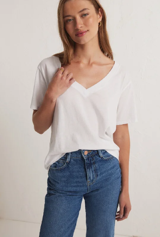 Girlfriend V-Neck Tee - White Sequined Glittery Shiny