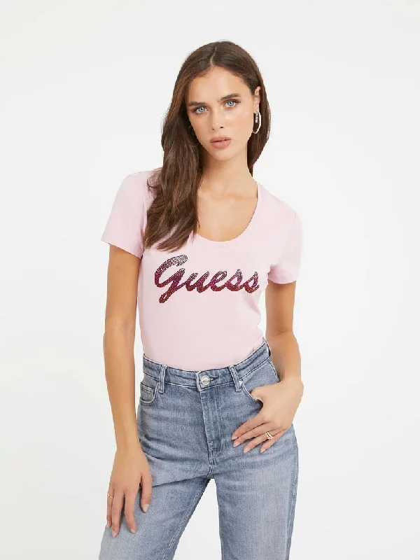 GUESS SHINY TEE Houndstooth Herringbone Solid