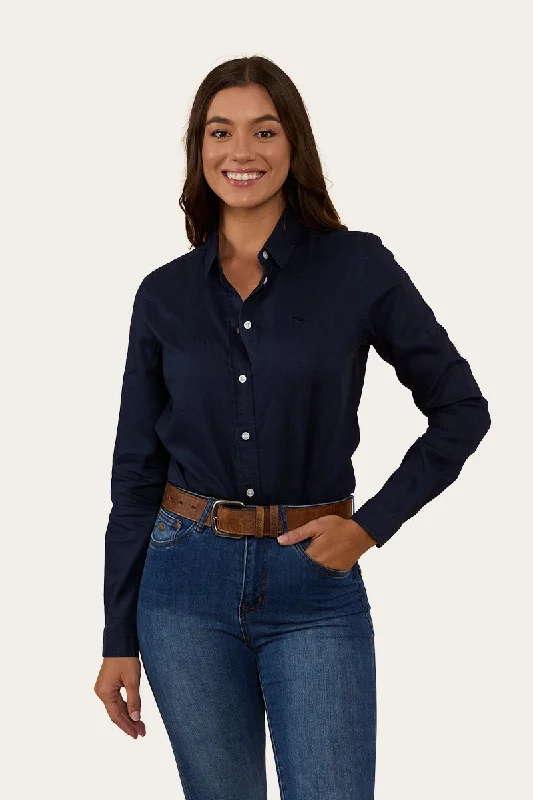 Hayley Womens Relaxed Linen Dress Shirt - Navy Faux Fur Fabric Real Fur Fabric Shearling Fabric Hayley Womens Relaxed Linen Dress Shirt - Navy Faux Fur Fabric Real Fur Fabric Shearling Fabric
