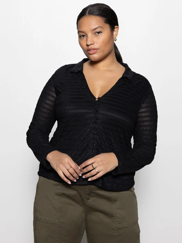 Mesh Lace Shirt Black Inclusive Collection Hooded Caped Shawl Collar