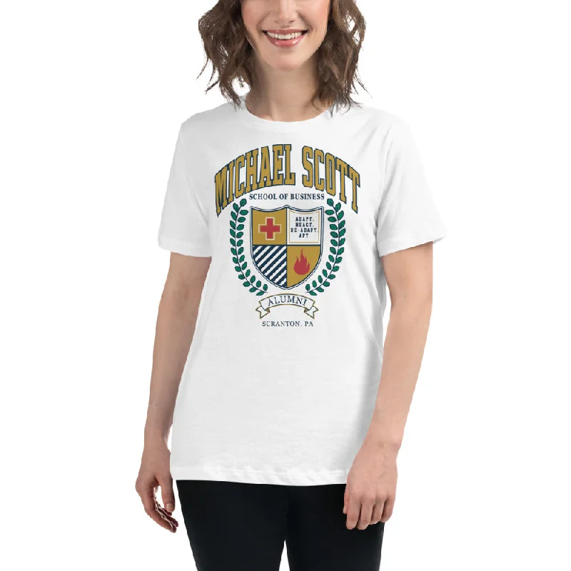 Michael Scott School of Business Women's T-Shirt Striped Floral Plaid