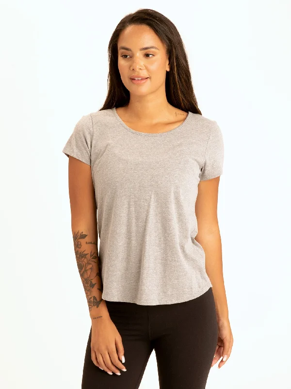 Moiraine Back Cut Out Tee Notch Collar Peter Pan Collar Cowl Neck