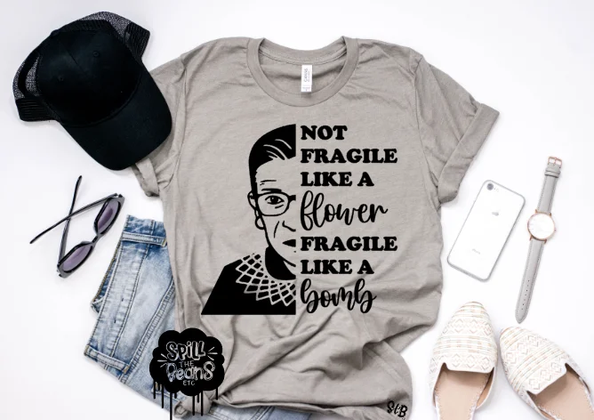 Not Fragile like a Flower Fragile like a BOMB RBG tee Adult Shirt **BLACK INK ONLY** Houndstooth Herringbone Solid
