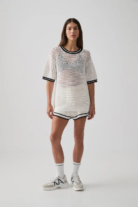 Open Knit Logo Tee 102 Satin Blend Silk Blend Wool Blend