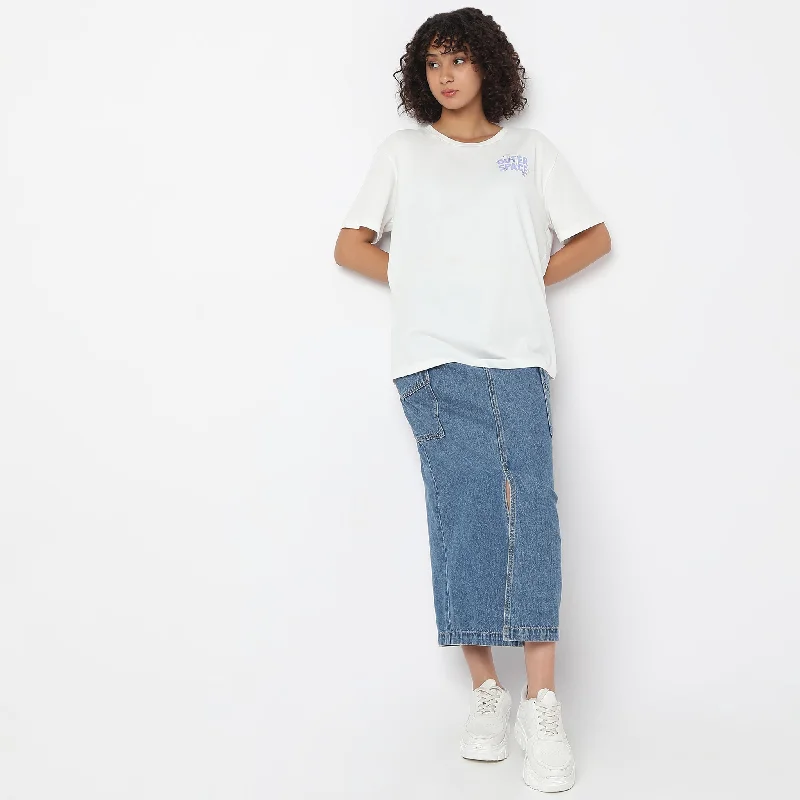 Oversize Printed T-Shirt Mesh Fabric Canvas Fabric Denim Fabric