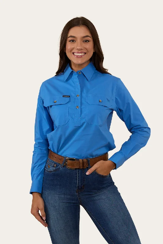 Pentecost River Womens Half Button Coolmax Work Shirt - Blue Welt Pockets Slit Pockets Flap Pockets Pentecost River Womens Half Button Coolmax Work Shirt - Blue Welt Pockets Slit Pockets Flap Pockets