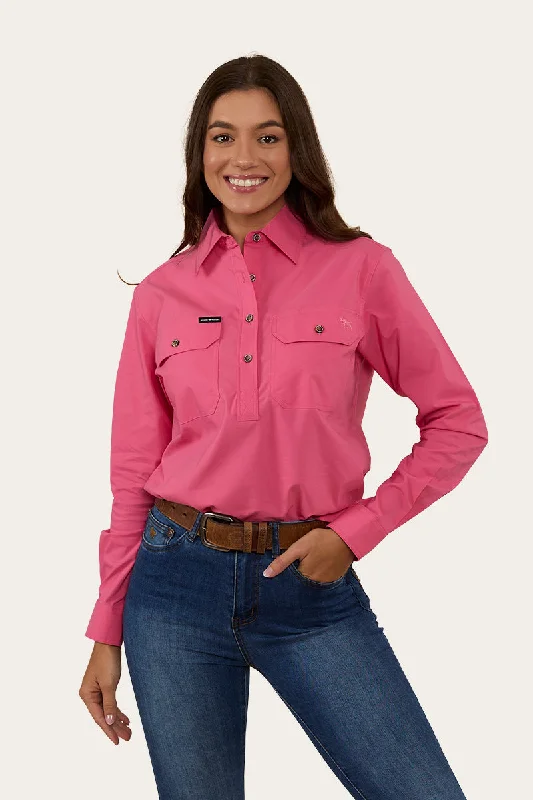 Pentecost River Womens Half Button Coolmax Work Shirt - Melon Notch Collar Peter Pan Collar Cowl Neck