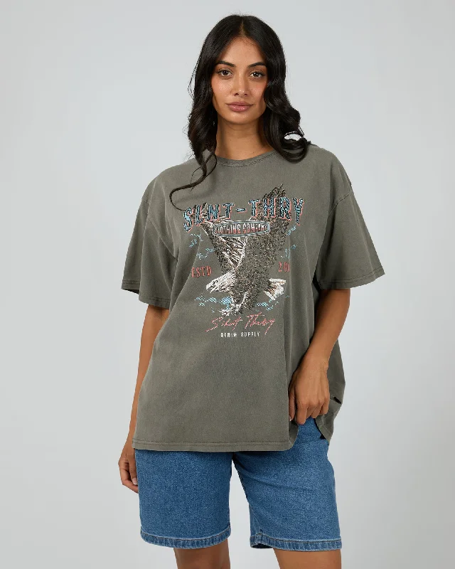 Rider Tee Charcoal Striped Floral Plaid