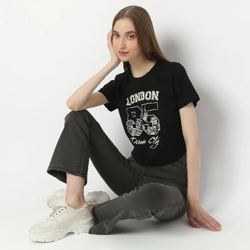 Slim Fit Printed T-Shirt Spandex Blend Rayon Blend Denim Blend