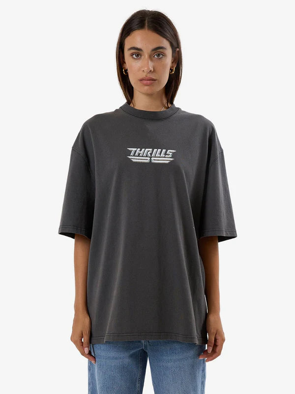 THRILLS HIGH SHINE OVERSIZED TEE MERCH BLACK Welt Pockets Slit Pockets