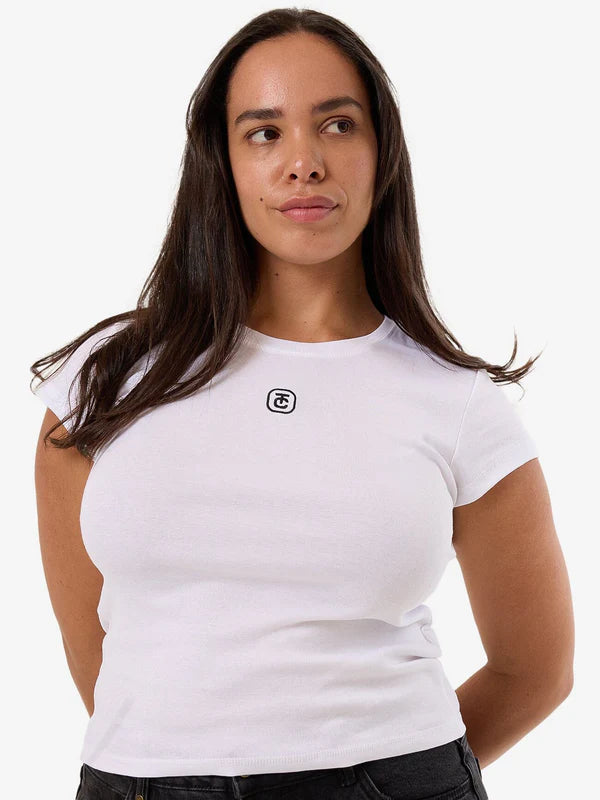 THRILLS TC FOUNDATION CAP SLEEVE TEE WHITE Spandex Blend Rayon Blend Denim Blend