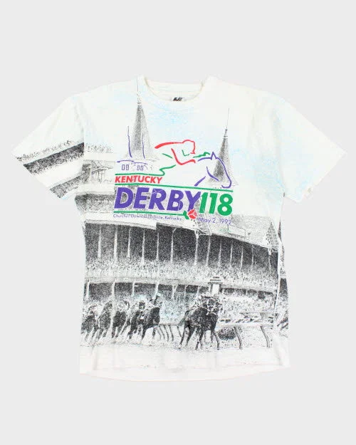 Vintage 90's Kentucky Derby All Over Print T-Shirt - XL Faux Fur Fabric Real Fur Fabric Shearling Fabric Vintage 90's Kentucky Derby All Over Print T-Shirt - XL Faux Fur Fabric Real Fur Fabric Shearling Fabric