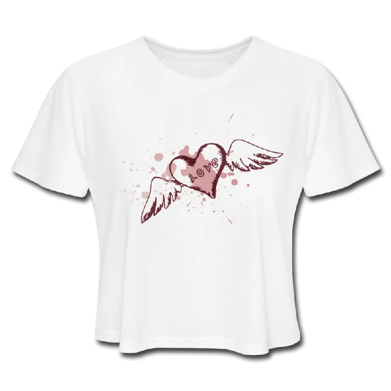 Wings Of Love Cropped Tee Collared T-Shirt Boat Neck A-Line