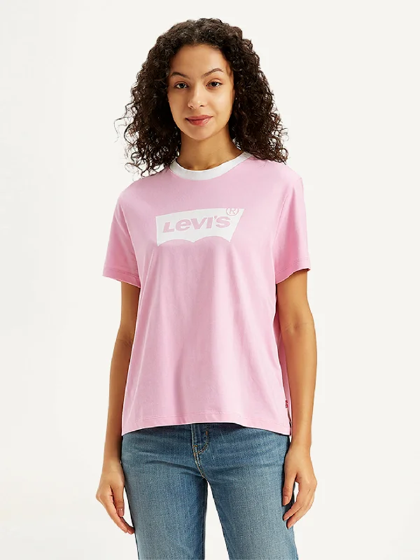 Women's Brand Logo Straight Fit T-Shirt Layered Multi-layer Single Layer