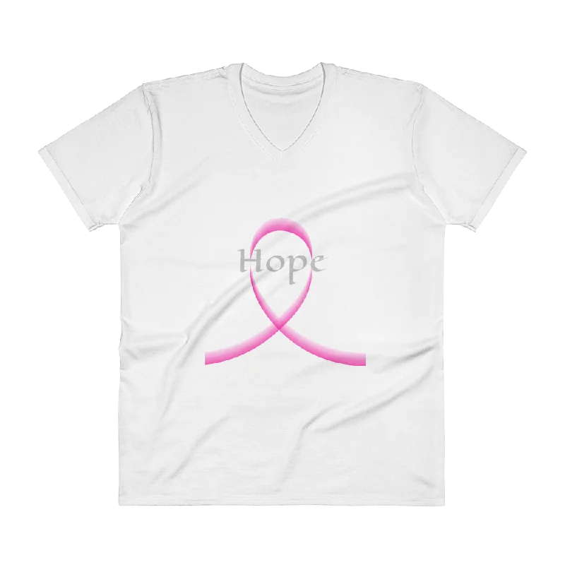Women's Breast Cancer Awareness V-Neck T-Shirt Welt Pockets Slit Pockets Flap Pockets