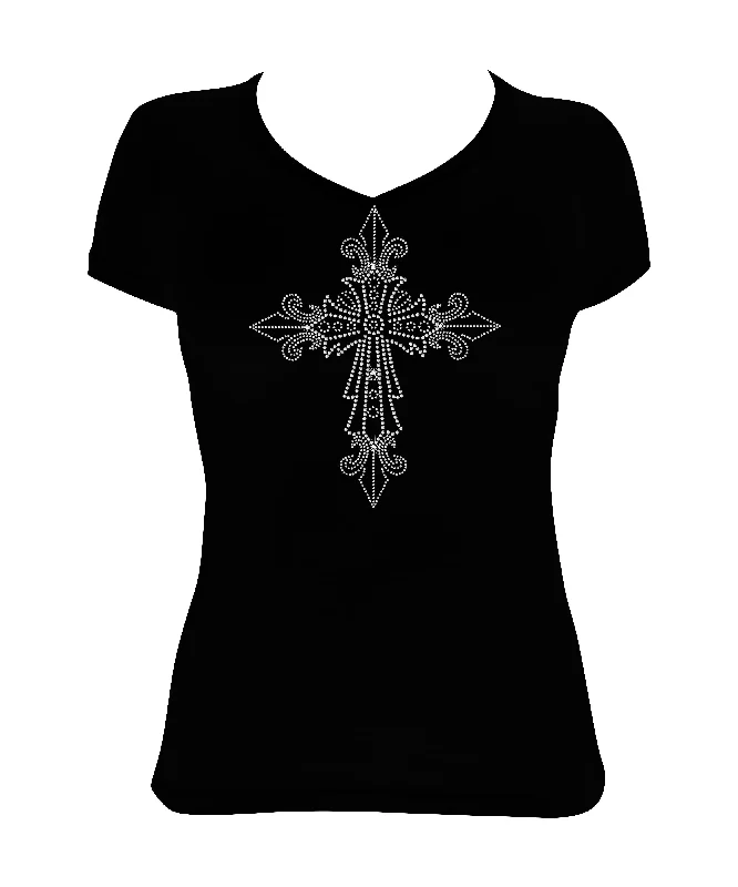 Women's Rhinestone Fitted Tight Snug Shirt Pointed Crystal Cross - Rhinestone Shirt, Jesus Bling Hooded Caped Shawl Collar Women's Rhinestone Fitted Tight Snug Shirt Pointed Crystal Cross - Rhinestone Shirt, Jesus Bling Hooded Caped Shawl Collar
