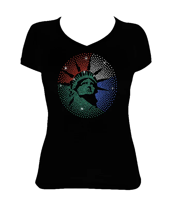 Women's Rhinestone Fitted Tight Snug Shirt Statue of Libery - Patriotic Shirt, USA, Lady Liberty Houndstooth Herringbone Solid Women's Rhinestone Fitted Tight Snug Shirt Statue of Libery - Patriotic Shirt, USA, Lady Liberty Houndstooth Herringbone Solid