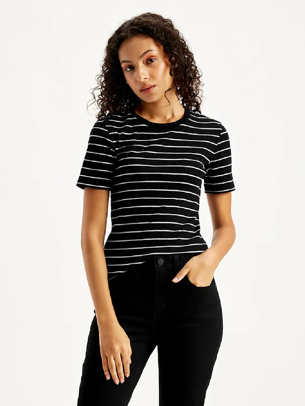 Women's Striped Regular Fit T-Shirt Graphic T-Shirt Round Neck Polyester