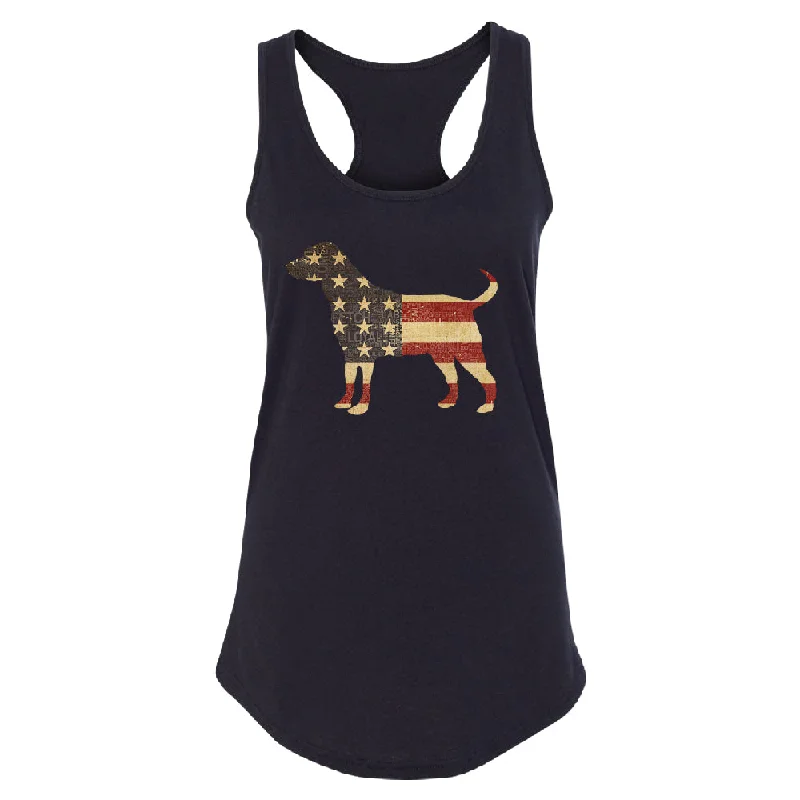 Zexpa Apparelâ„¢ Patriotic American Flag Dog Silhouette Women's Racerback 4th of July Shirt Cotton Fabric Linen Fabric Terry Fabric