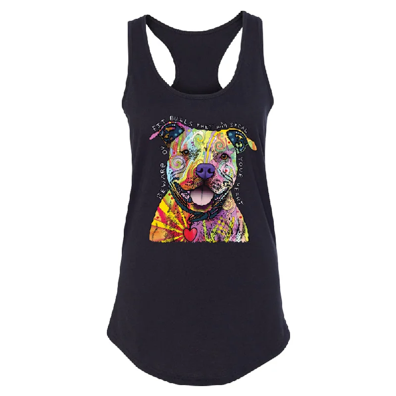 Zexpa Apparelâ„¢ Oficial Dean Russo Women's Racerback Colorful Lovely of Pit Bulls Shirt Zippered Front Buttoned Front Snap Front