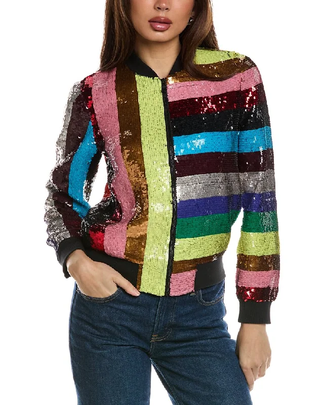 alice + olivia Lonnie Varisty Jacket Front Pockets Side Pockets Patch Pockets