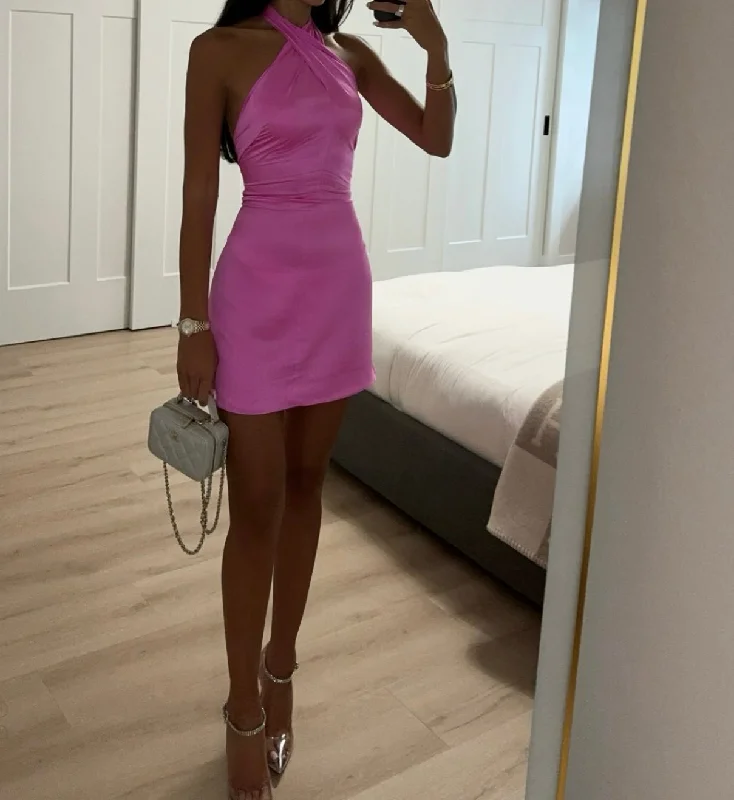 AMANDA UPRICHARD JADE SILK MINI DRESS Elegant Off-Shoulder Dress Mini