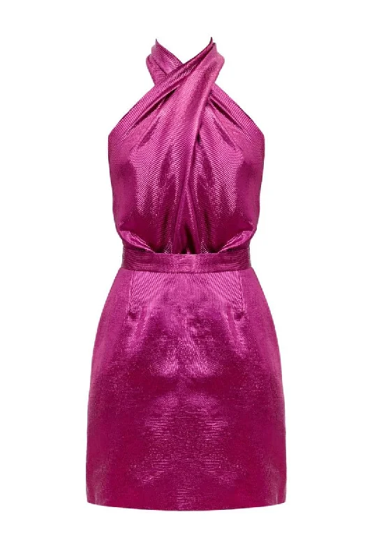 AMANI PINK SHINY SILK MINI DRESS Cozy Sweater Mini Dress