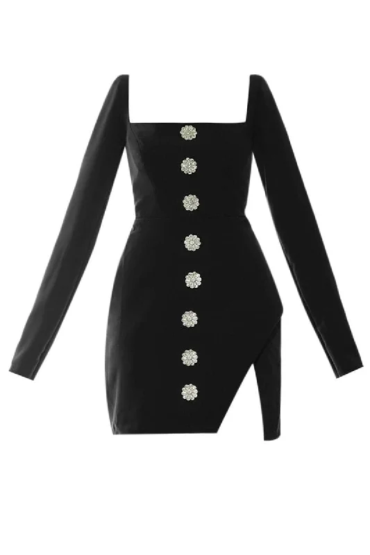 ANDIE BLACK EMBELLISHED MINI DRESS Classic Solid Mini Dress