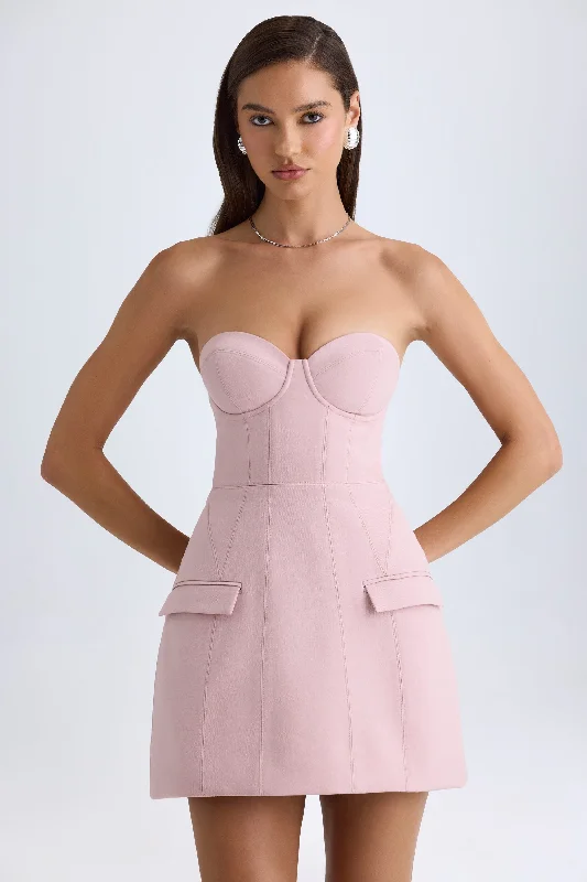 Strapless Structured Tulip Mini Dress in Pink Mauve Fashionable A-Line Mini Dress