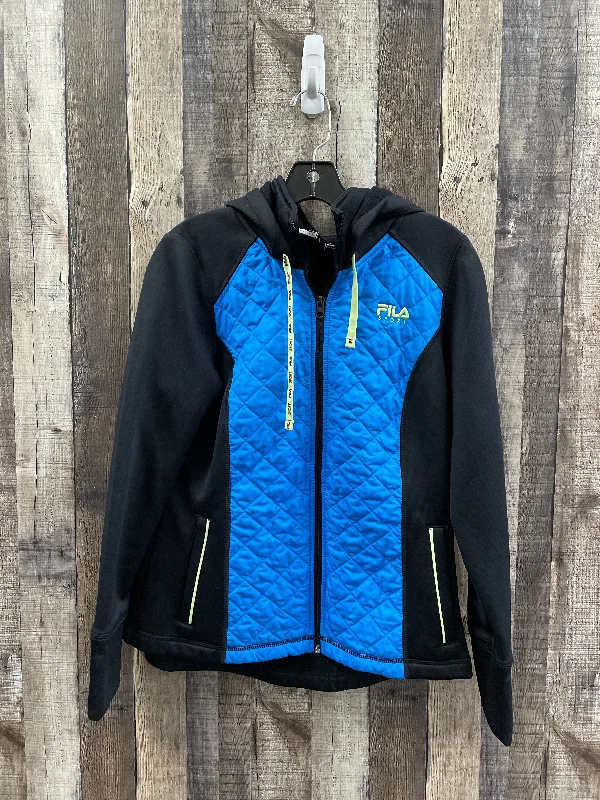 Athletic Jacket By Fila In Black, Size: M Embroidered Jacket Appliqued Jacket Beaded Jacket