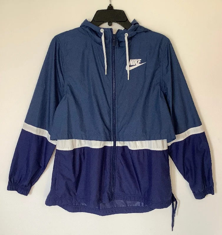 Athletic Jacket By Nike Apparel In Blue, Size: M A-Line Jacket Boat Neck Shawl Collar