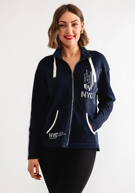 Barbara Lebek Sweat Full Zip Jacket, Navy Striped Jacket Polka Dot Jacket Floral Jacket