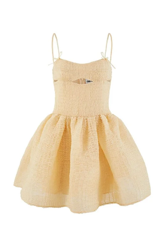 BEIGE SADIE SHIRRED SILK MINI DRESS Fashionable Polka Dot Mini Dress