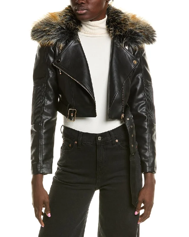 Beulah Asymmetrical Crop Moto Jacket Elasticated Jacket Padded Jacket Insulated Jacket