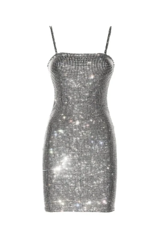 BLACK CRYSTALS MINI DRESS Trendy Mini Dress with Belt