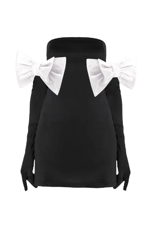 BLACK CUPID MINI DRESS WITH GLOVES & IVORY BOWS Stylish Summer Mini Dress
