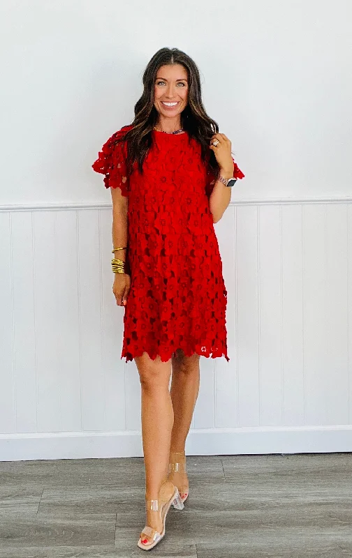 Floral Lace Mini Dress (Reg.) - 2 Colors Fashionable Mini Dress with Slits