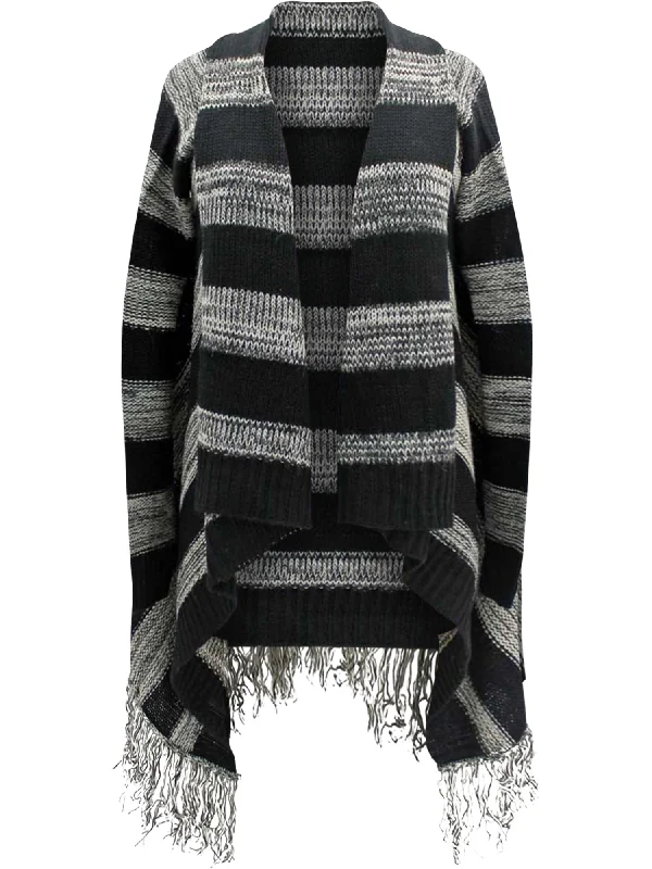 Black & Gray Stripe Fringed Sweater Jacket Faux Fur Jacket Real Fur Jacket Shearling Jacket
