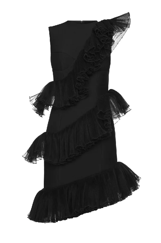 BLACK RUFFLE MINI DRESS Classic Casual Mini Dress
