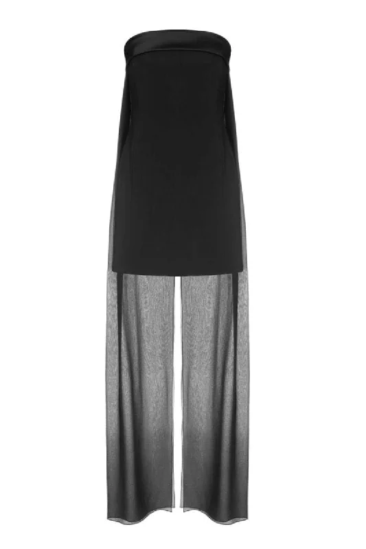 BLACK STRAPLESS MINI DRESS WITH TRAIN Casual Button-Up Mini Dress