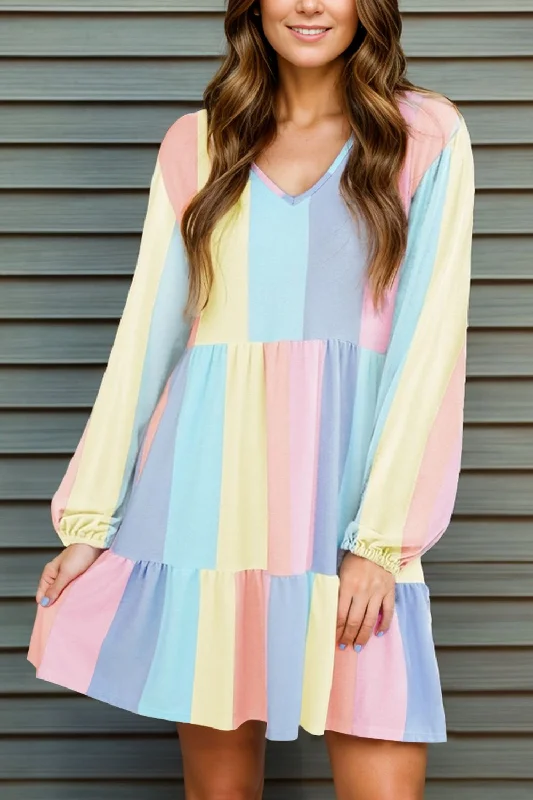 Blue Zone Planet |  Color Block Long Sleeve Mini Dress Cozy A-Line Mini Dress