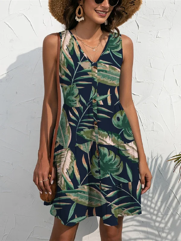 Blue Zone Planet | FAM-FAM Printed V-Neck Sleeveless Mini Dress Cozy Cotton Mini Dress Blue Zone Planet | FAM-FAM Printed V-Neck Sleeveless Mini Dress Cozy Cotton Mini Dress