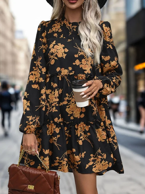Blue Zone Planet |  Frill Printed Long Sleeve Mini Dress Elegant Sequin Mini Dress