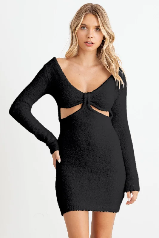 Blue Zone Planet |  HERA COLLECTION Fluffy Bow Cut-Out Detail Long Sleeve Mini Dress Classic Floral Mini Dress