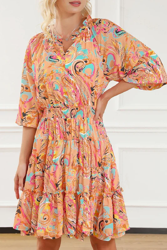 Blue Zone Planet |  Multicolour Paisley Print Frilled Mini Dress Chic Sleeveless Mini Dress