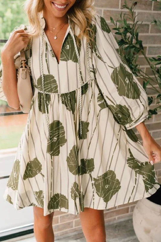 Blue Zone Planet | Printed Tie Neck Three-Quarter Sleeve Mini Dress Trendy Tie-Dye Mini Dress Blue Zone Planet | Printed Tie Neck Three-Quarter Sleeve Mini Dress Trendy Tie-Dye Mini Dress